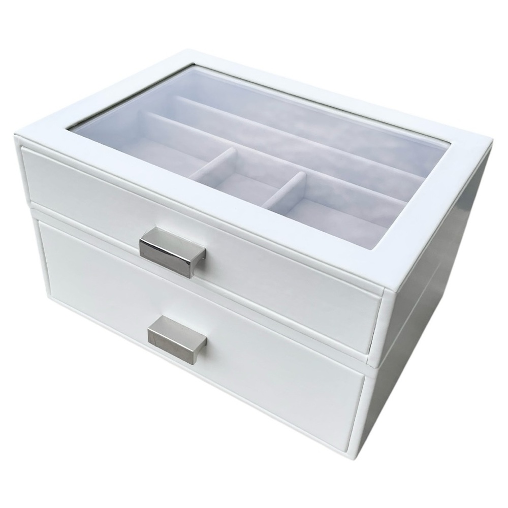 Stackers White Jewelry Box Set of 2: Glass Top Drawer & Deep Accessory Drawer
